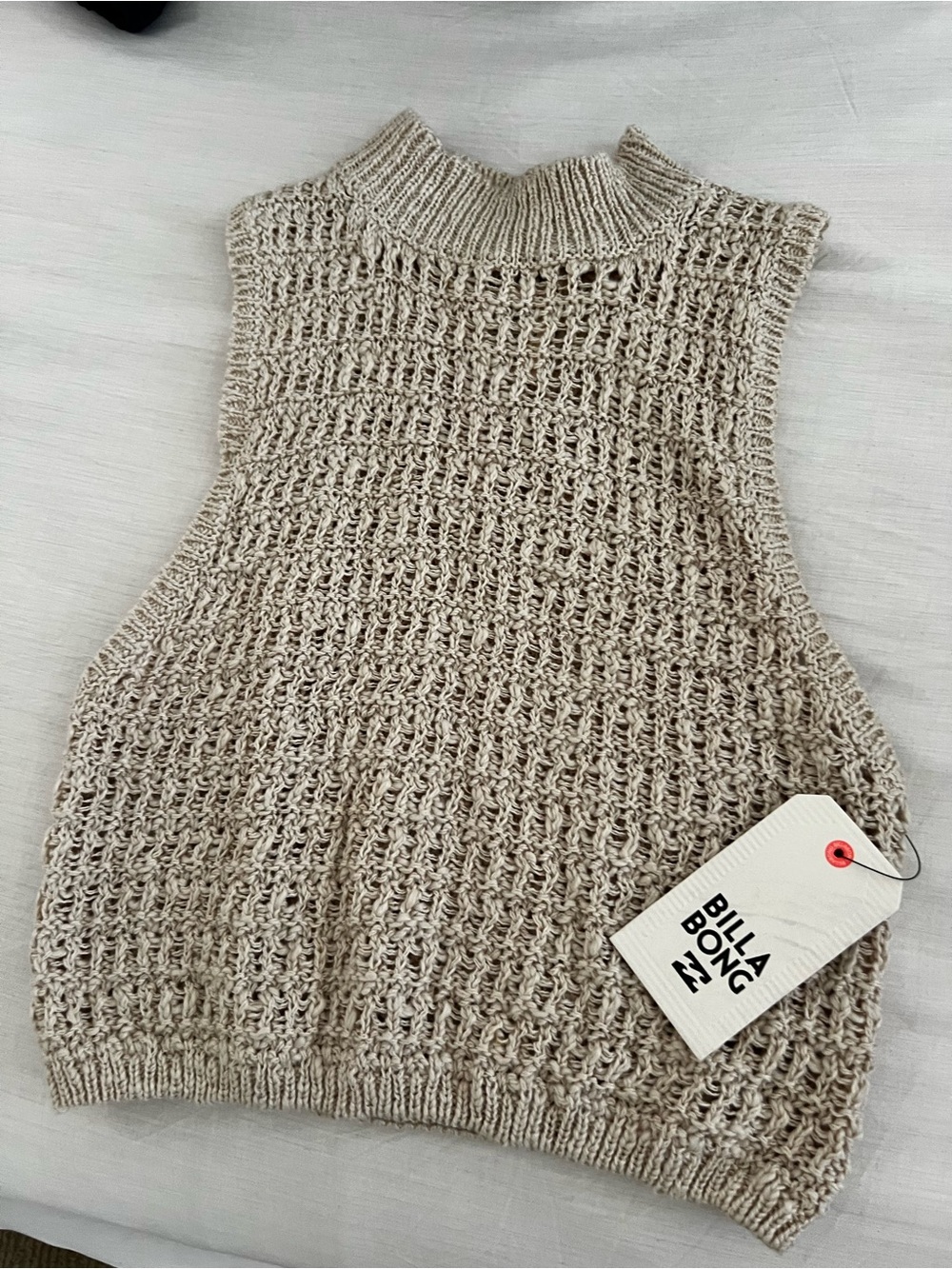 Billabong Cream Knit Sleeveless Mock Neck Sweater Vest - Picture 2 of 3